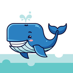 Obraz premium Cartoon whale character spouting water, smiling, set against a background