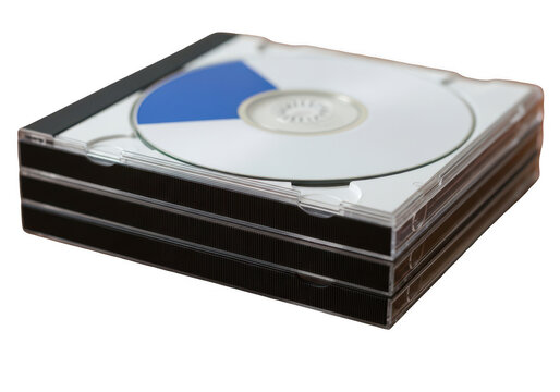 Stack of cd cases with cd discs inside isolated on transparent background