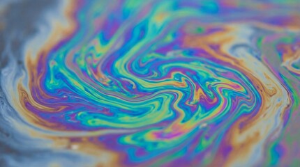 Fototapeta premium A mesmerizing display of iridescent colors swirls across a slick surface, reflecting light in a vibrant display.