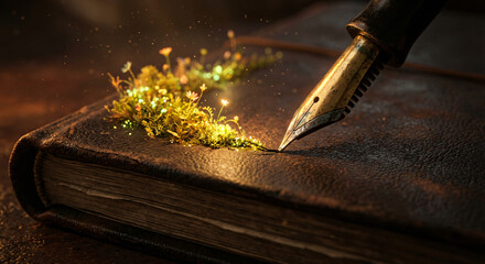 Enchanted Journal: Whimsigoth Aesthetic with Floral Accents and Vintage Fountain Pen