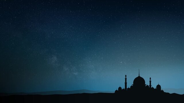Mosque Silhouette with Seamless Starry Night Sky Animation Background