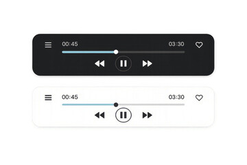 Obraz premium Audio player interface with black and white playback controls on transparent background