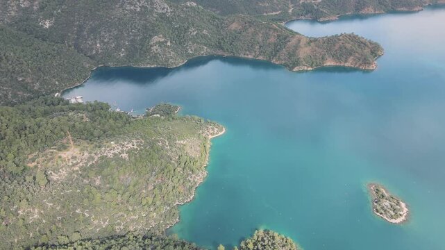 Aerial View of Many Islands and Clear Turquoise Sea Along the Dalaman Coastline