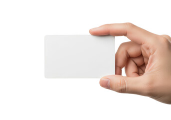 Fototapeta premium Hand holding a blank white card against isolated on transparent background