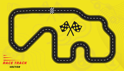 Naklejka premium Creative vector illusion of race track isolated on yellow background. Speed race track design with creative icons.