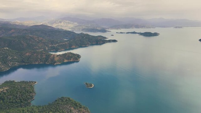 Aerial View of Many Islands and Clear Turquoise Sea Along the Dalaman Coastline