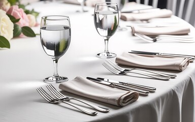 Elegant formal table setting with glasses and silverware