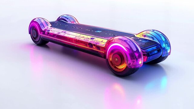 Hoverboard with Neon Lights on White Background.