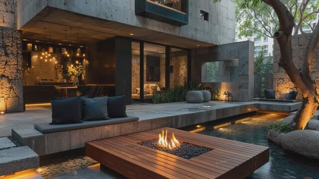 Modern Architectural Oasis: A stunning display of contemporary architecture, with a seamless blend of indoor and outdoor spaces, creating a serene and luxurious atmosphere.
