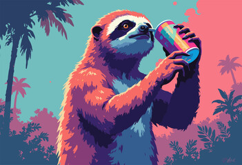 Obraz premium Sloth drinking energy drink vibrating Rush Hour Flat