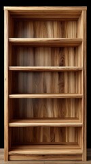 Empty Wooden Bookshelf with Natural Grain Texture