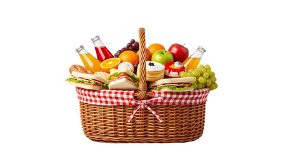Picnic Basket Packed with Food Snacks and Drinks on Black