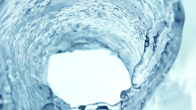 Pure water swirling into a wave with drops. Symbol of health, ecology, purity and recycling. Clean clear liquid flow demonstrating nature and renewable resources