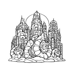 Naklejka premium Snail in Front of Medieval Castle Ruins at Night