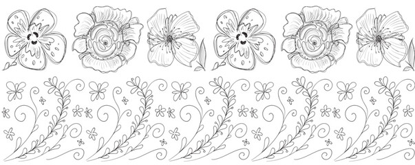Line doodle flower seamless pattern