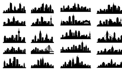 Obraz premium City skyline silhouette collection black vector urban skylines set