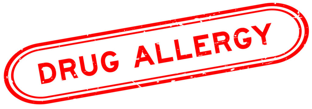 Grunge red drug allergy word rubber seal stamp on white background