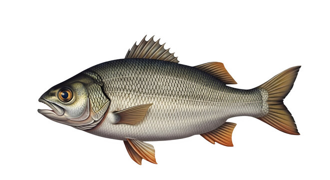 Large striped bass fish swimming isolated on transparent background high detail realistic png