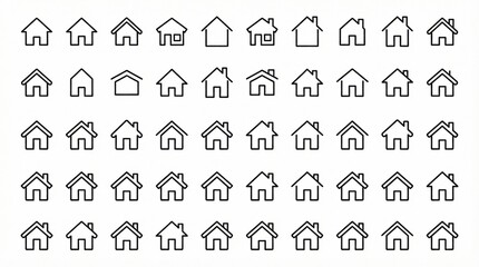 Set of minimal black outline home icons collection,modern line style house symbols,perfect for UI design,real estate,architecture or mobile apps interface