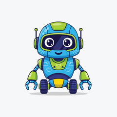 Adorable cartoon robot with big eyes, antennae, and a friendly expression