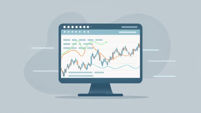 Computer Monitor Displaying Stock Market Graph.