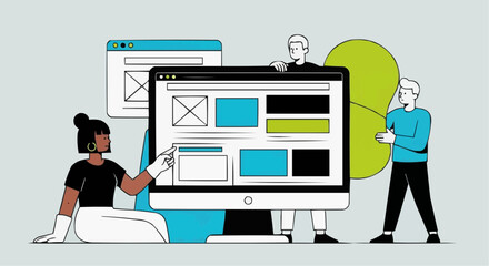 man with computer Creative Web Design Banner Vector Illustration for Social Media, Business Presentation & Marketing