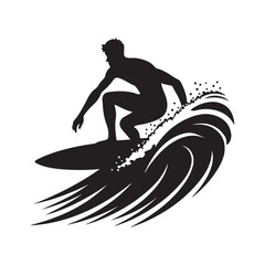 Fototapeta premium surf wave ride vector silhouette clip art logo design illustration. abstract surf icon collection 