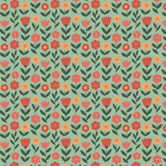 Modern Floral Seamless Pattern - Sage Green Botanical Print © Nurjahan