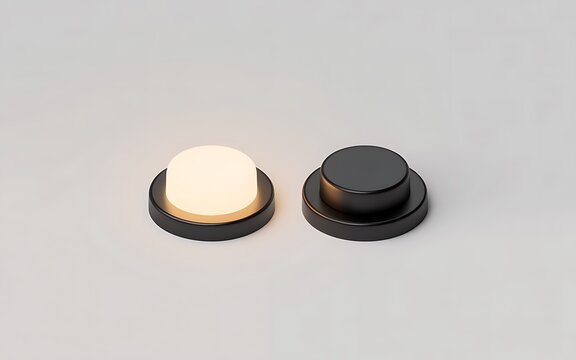 Two black and white circular objects on a gray surface