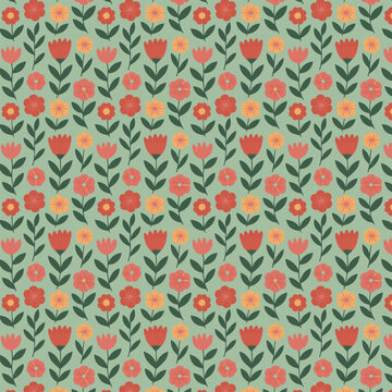 Modern Floral Seamless Pattern - Sage Green Botanical Print