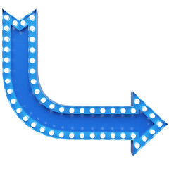 Fototapeta premium Blue retro arrow with glowing lights on transparent background. vintage 3d sign, vector illustration. perfect for design projects