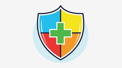 Fototapeta premium Colorful shield with cross inside. Sections are blue, yellow, red, orange