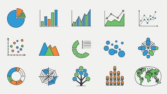 Colorful, simple charts and graphs for data representation