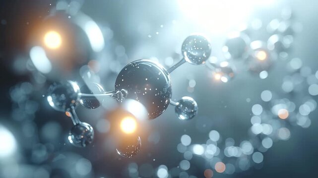 Molecular Marvel: An up-close view reveals a gleaming molecular structure, with spheres of intricate design, glowing softly against a gradient background.