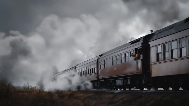 view of a train running