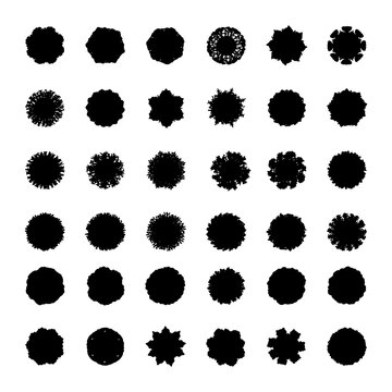 Set of 25 trees in side top view, architectural symbols for facade drawings, different species and heights, clean vector outline, thin consistent line, technical illustration style