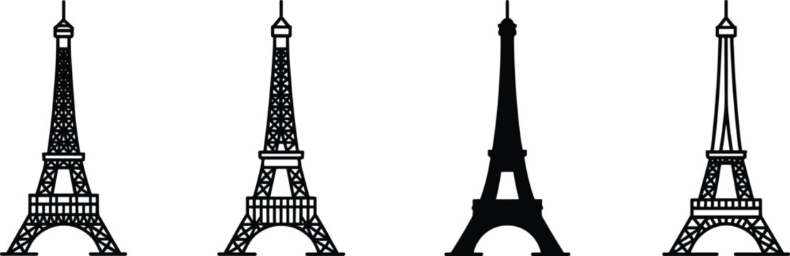 Eiffel Tower Silhouettes and Outlines on White Background vector