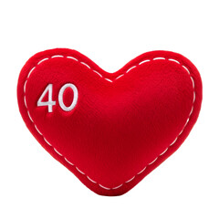 Red Heart Shaped Felt Decoration with Number 40 Embroidered