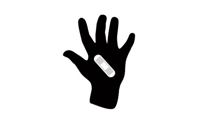 Obraz premium hand with medical patch , black isolated silhouette