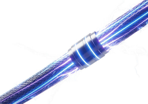 Electric blue lightning rod with vibrant energy isolated on transparent background