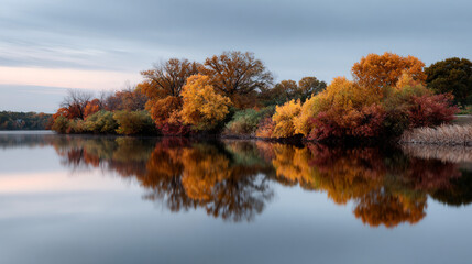 Autumn peaceful lakeside scene.