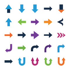 Colorful vector arrows depicting different directions and shapes