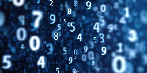Fototapeta na wymiar Floating numbers in digital matrix with blue gradient background