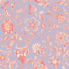 Fototapeta premium Pastel Folk Floral Baroque Ornament Print
