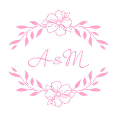 Wedding frame for invitation card. Marriage background with pretty stylized florals and flowers.