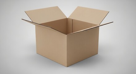 Empty brown corrugated cardboard shipping box with open flaps isolated on white