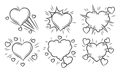 Set of Valentine speech bubbles. Romantic clouds and backgrounds in comic style. Love greeting cards.