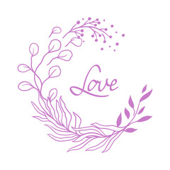 Wedding frame for invitation card. Marriage background with pretty stylized floral plants twigs.