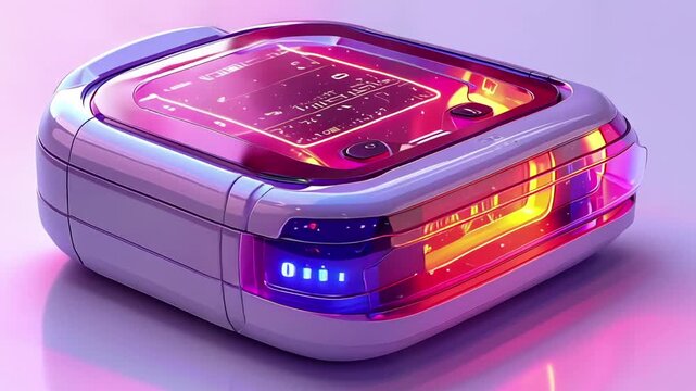 Futuristic Car with Neon Lights on White Background.