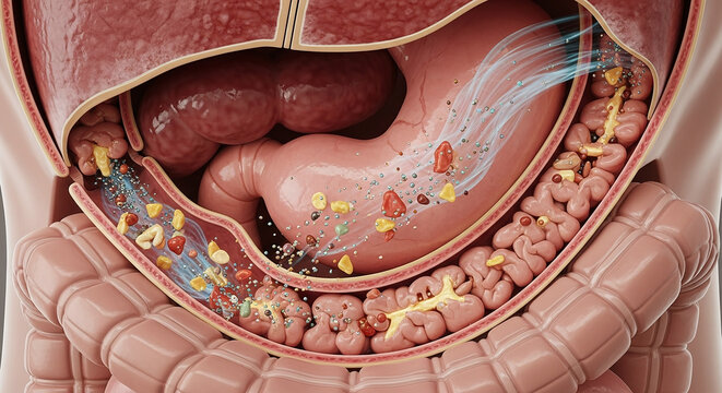 Digestive System Food Digestion and Absorption in Stomach and Intestines